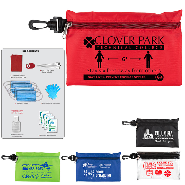 12 Piece Safety Kit in Zipper Pouch with Carabiner Attachment 12 Piece Safety Kit in Zipper Pouch with Carabiner Attachment
